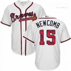 Mens Majestic Atlanta Braves 15 Sean Newcomb Authentic White Team Logo Fashion Cool Base MLB Jersey 