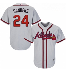 Mens Majestic Atlanta Braves 24 Deion Sanders Replica Grey Road Cool Base MLB Jersey