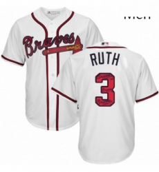 Mens Majestic Atlanta Braves 3 Babe Ruth Authentic White Team Logo Fashion Cool Base MLB Jersey