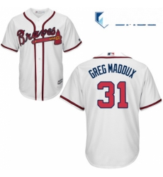 Mens Majestic Atlanta Braves 31 Greg Maddux Replica White Home Cool Base MLB Jersey