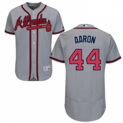 Mens Majestic Atlanta Braves 44 Hank Aaron Grey Road Flex Base Authentic Collection MLB Jersey