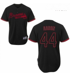 Mens Majestic Atlanta Braves 44 Hank Aaron Replica Black Fashion MLB Jersey