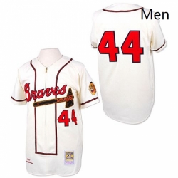 Mens Mitchell and Ness Atlanta Braves 44 Hank Aaron Authentic White Throwback MLB Jersey