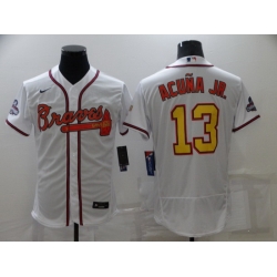 Men's Nike Atlanta Braves #13 Ronald Acuna Jr. White Gold Champions MLB Jersey