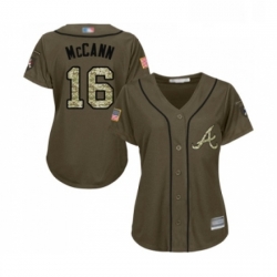 Womens Atlanta Braves 16 Brian McCann Authentic Green Salute to Service Baseball Jersey 