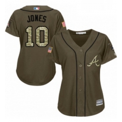 Womens Majestic Atlanta Braves 10 Chipper Jones Authentic Green Salute to Service MLB Jersey