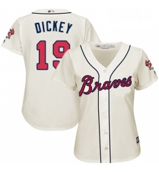 Womens Majestic Atlanta Braves 19 RA Dickey Replica Cream Alternate 2 Cool Base MLB Jersey