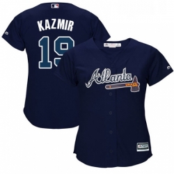 Womens Majestic Atlanta Braves 19 Scott Kazmir Replica Blue Alternate Road Cool Base MLB Jersey 