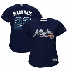 Womens Majestic Atlanta Braves 22 Nick Markakis Authentic Blue Alternate Road Cool Base MLB Jersey