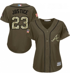 Womens Majestic Atlanta Braves 23 David Justice Authentic Green Salute to Service MLB Jersey