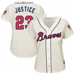 Womens Majestic Atlanta Braves 23 David Justice Replica Cream Alternate 2 Cool Base MLB Jersey