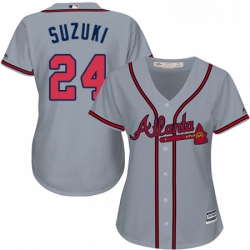 Womens Majestic Atlanta Braves 24 Kurt Suzuki Replica Grey Road Cool Base MLB Jersey