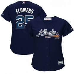 Womens Majestic Atlanta Braves 25 Tyler Flowers Replica Blue Alternate Road Cool Base MLB Jersey