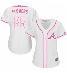 Womens Majestic Atlanta Braves 25 Tyler Flowers Replica White Fashion Cool Base MLB Jersey