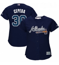 Womens Majestic Atlanta Braves 30 Orlando Cepeda Authentic Blue Alternate Road Cool Base MLB Jersey