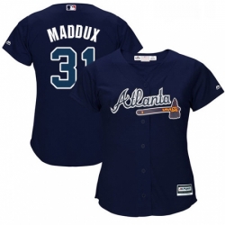 Womens Majestic Atlanta Braves 31 Greg Maddux Authentic Blue Alternate Road Cool Base MLB Jersey