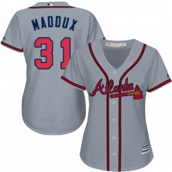 Womens Majestic Atlanta Braves 31 Greg Maddux Authentic Grey Road Cool Base MLB Jersey