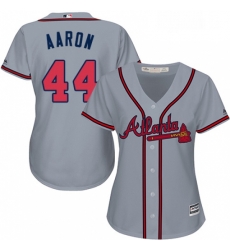 Womens Majestic Atlanta Braves 44 Hank Aaron Authentic Grey Road Cool Base MLB Jersey