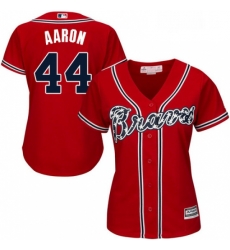 Womens Majestic Atlanta Braves 44 Hank Aaron Replica Red Alternate Cool Base MLB Jersey