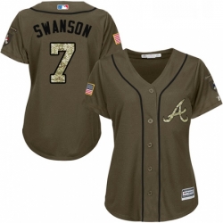 Womens Majestic Atlanta Braves 7 Dansby Swanson Authentic Green Salute to Service MLB Jersey