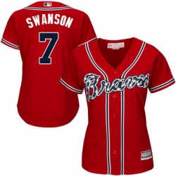 Womens Majestic Atlanta Braves 7 Dansby Swanson Authentic Red Alternate Cool Base MLB Jersey