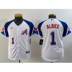 Youth Atlanta Braves 1 Ozzie Albies White 2023 City Connect With Patch Stitched Baseball Jersey