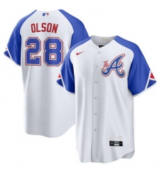 Youth Atlanta Braves 28 Matt Olson White 2023 City Connect Stitched Baseball Jersey