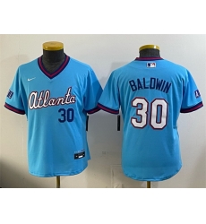 Youth Atlanta Braves 30 Drake Baldwin Powder Blue 2026 City Connect Stadium Stitched Baseball Jersey Youth Atlanta Braves 30 Drake Baldwin Powder Blue 2026 City Connect Stadium Stitched Baseball Jersey