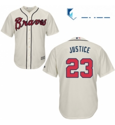 Youth Majestic Atlanta Braves 23 David Justice Replica Cream Alternate 2 Cool Base MLB Jersey