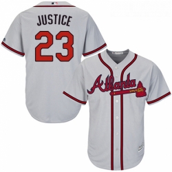 Youth Majestic Atlanta Braves 23 David Justice Replica Grey Road Cool Base MLB Jersey