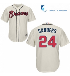 Youth Majestic Atlanta Braves 24 Deion Sanders Authentic Cream Alternate 2 Cool Base MLB Jersey