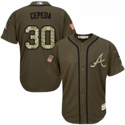 Youth Majestic Atlanta Braves 30 Orlando Cepeda Authentic Green Salute to Service MLB Jersey