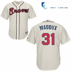 Youth Majestic Atlanta Braves 31 Greg Maddux Replica Cream Alternate 2 Cool Base MLB Jersey