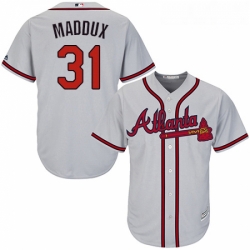 Youth Majestic Atlanta Braves 31 Greg Maddux Replica Grey Road Cool Base MLB Jersey