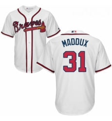 Youth Majestic Atlanta Braves 31 Greg Maddux Replica White Home Cool Base MLB Jersey