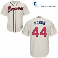 Youth Majestic Atlanta Braves 44 Hank Aaron Replica Cream Alternate 2 Cool Base MLB Jersey