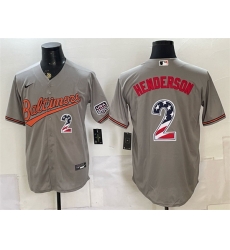 Men Baltimore Orioles  2 Gunnar Henderson Grey USA 250 Fourth of July Home Stitched Baseball Jersey