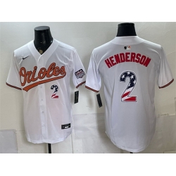 Men Baltimore Orioles  2 Gunnar Henderson White USA 250 Fourth of July Home Stitched Baseball Jersey
