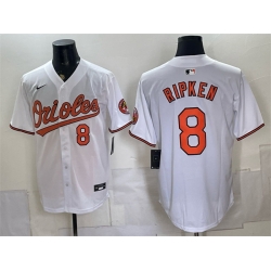 Men Baltimore Orioles  8 Cal Ripken Jr  White 2025 Home Limited Stitched Baseball Jersey