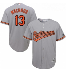 Mens Majestic Baltimore Orioles 13 Manny Machado Replica Grey Road Cool Base MLB Jersey