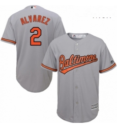 Mens Majestic Baltimore Orioles 2 Pedro Alvarez Replica Grey Road Cool Base MLB Jersey 