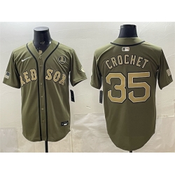 Men Boston Red Sox  35 Garrett Crochet Olive Armed Forces Day Cool Base Stitched Baseball Jersey
