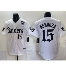 Men Las Vegas Raiders 15 Fernando Mendoza White Gothic Sin City Shadows Edition With 65th Anniversary Patch Vapor Limited Stitched Baseball Jersey Men Las Vegas Raiders 15 Fernando Mendoza White Gothic Sin City Shadows Edition With 65th Anniversary Patch Vapor Limited Stitched Baseball Jersey