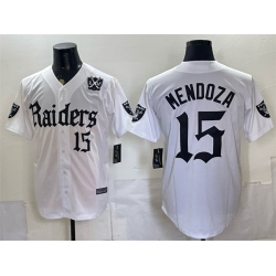 Men Las Vegas Raiders  15 Fernando Mendoza White  Gothic Sin City Shadows Edition  With 65th Anniversary Patch Vapor Limited Stitched Baseball Jersey