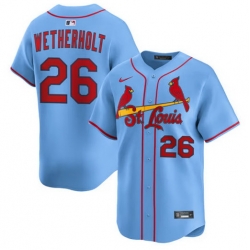 Men St  Louis Cardinals  26 JJ Wetherholt Light Blue Alternate Limited Stitched Baseball Jersey