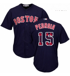 Mens Majestic Boston Red Sox 15 Dustin Pedroia Authentic Navy Blue Team Logo Fashion Cool Base MLB Jersey