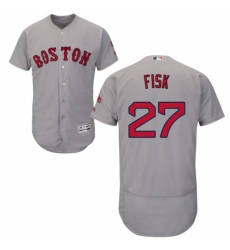 Mens Majestic Boston Red Sox 27 Carlton Fisk Grey Road Flex Base Authentic Collection MLB Jersey