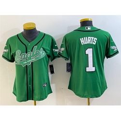 Women Philadelphia Eagles 1 Jalen Hurts Green Cool Base Stitched Baseball Jersey 28Run Small 29