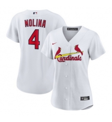 Women St  Louis Cardinals 4 Yadier Molina White Stitched Baseball Jersey 28Run Small 29