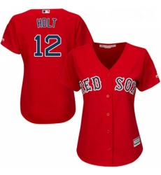 Womens Majestic Boston Red Sox 12 Brock Holt Authentic Red Alternate Home MLB Jersey